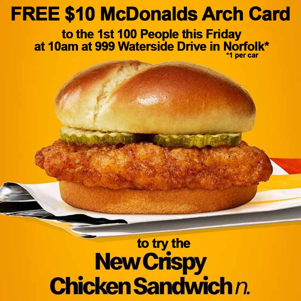 McDonald’s Arch Card Giveaway for the NEW Chicken Sandwich.